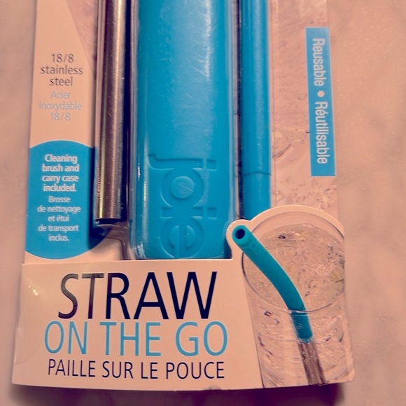 Joie Straw On The Go set NWT,reusable, stainless steel straw+cleaning brush+case - Picture 3 of 7